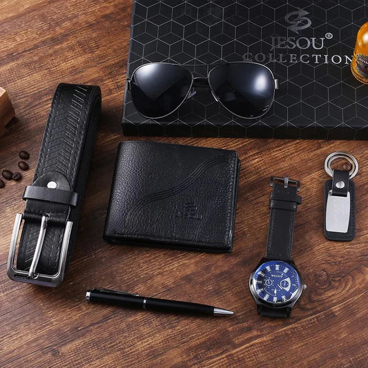 Set idea regalo con portafoglio orologio occhiali penna porta chiavi e cintura da uomo - Idea regalo uomo ATREND