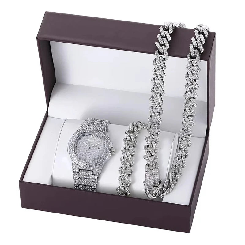 Set idea regalo orologio braccialetto e collana cuban da donna - Idea regalo donna ATREND