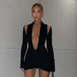 Mini abito con trasparenze e scollo a v profondo da donna - Abbigliamento Abiti ATREND