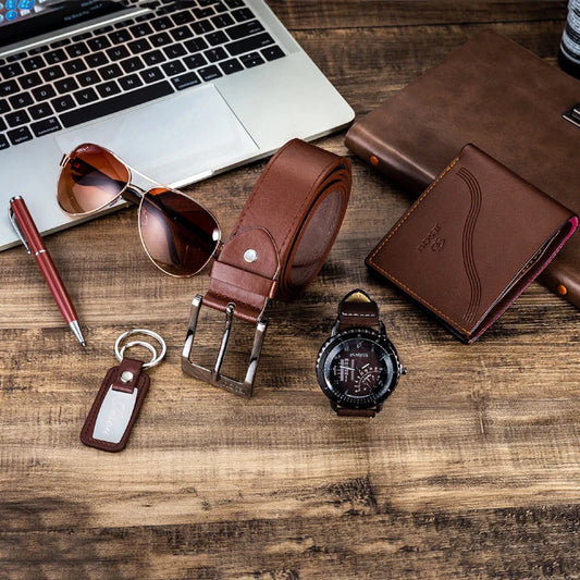 Set idea regalo casual con cintura portafoglio occhiali da sole portachiavi orologio e penna da uomo - Idea regalo uomo ATREND