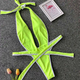 Bikini intero geometrico con scollo profondo a V da donna