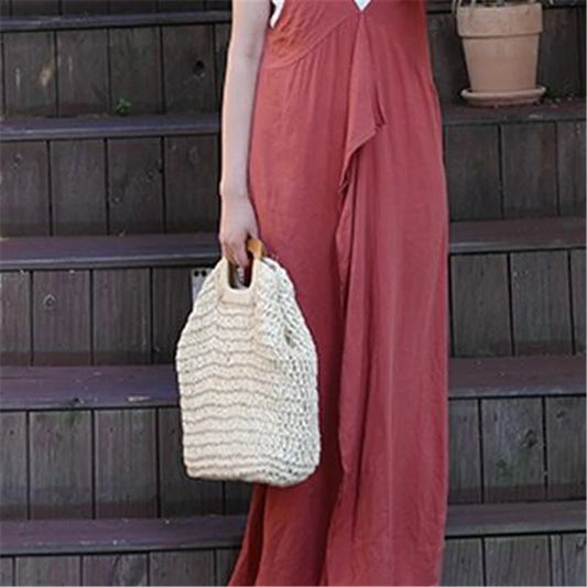 Borsa a mano casual in cotone con maniglia in legno da donna - Borsa a mano ATREND