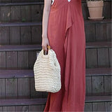 Borsa a mano casual in cotone con maniglia in legno da donna - Borsa a mano ATREND