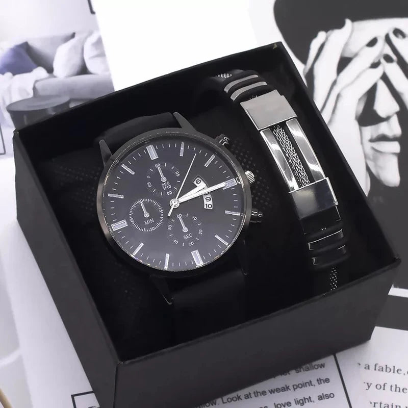 Set idea regalo casual orologio e bracciale da uomo - Idea regalo uomo ATREND