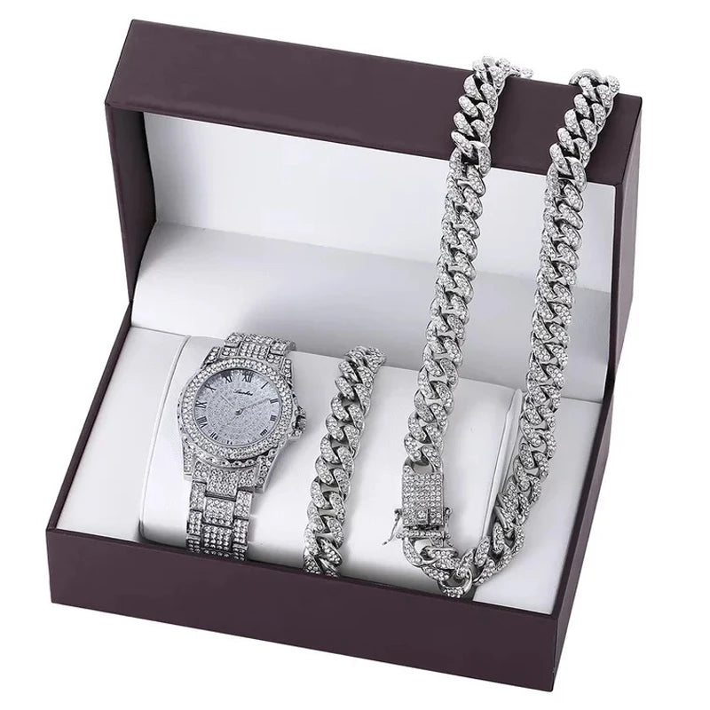 Set idea regalo orologio braccialetto e collana cuban da donna - Idea regalo donna ATREND