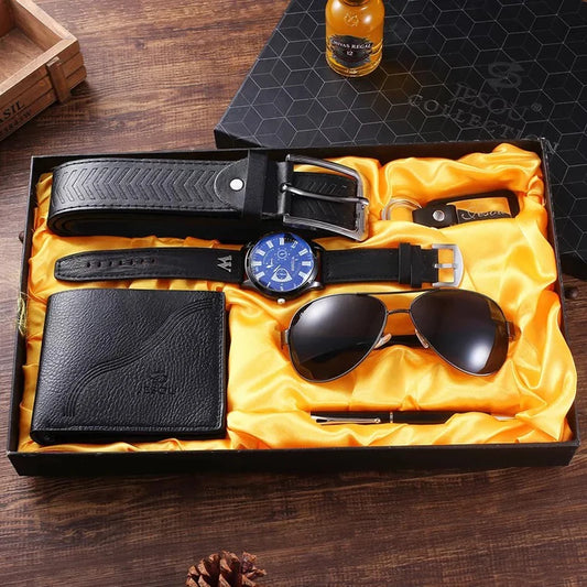 Set idea regalo con portafoglio orologio occhiali penna porta chiavi e cintura da uomo - Idea regalo uomo ATREND