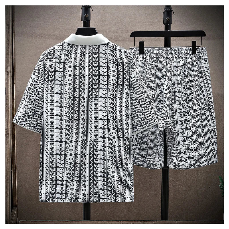 Set coordinato sportivo t-shirt e pantaloncini con stampa a lettere da uomo - Set coordinato uomo ATREND