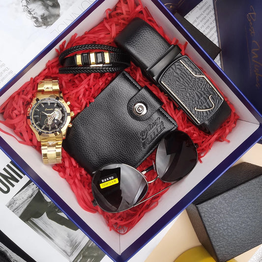 Set idea regalo con orologio braccialetto portafoglio occhiali da sole e cintura da uomo - Idea regalo uomo ATREND