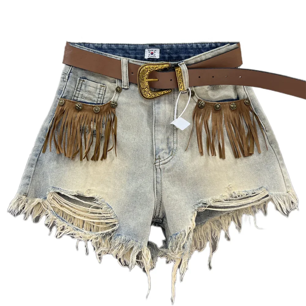 Pantaloncini di jeans strappati con frange da donna - Pantaloncini di jeans donna ATREND