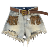 Pantaloncini di jeans strappati con frange da donna - Pantaloncini di jeans donna ATREND