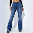 Fashion Women's Commuter Slim Fit Jeans Mid Waist Micro Flare Denim Pants Floor Length Washable Trousers Female Casual Streetwear
