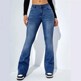 Fashion Women's Commuter Slim Fit Jeans Mid Waist Micro Flare Denim Pants Floor Length Washable Trousers Female Casual Streetwear