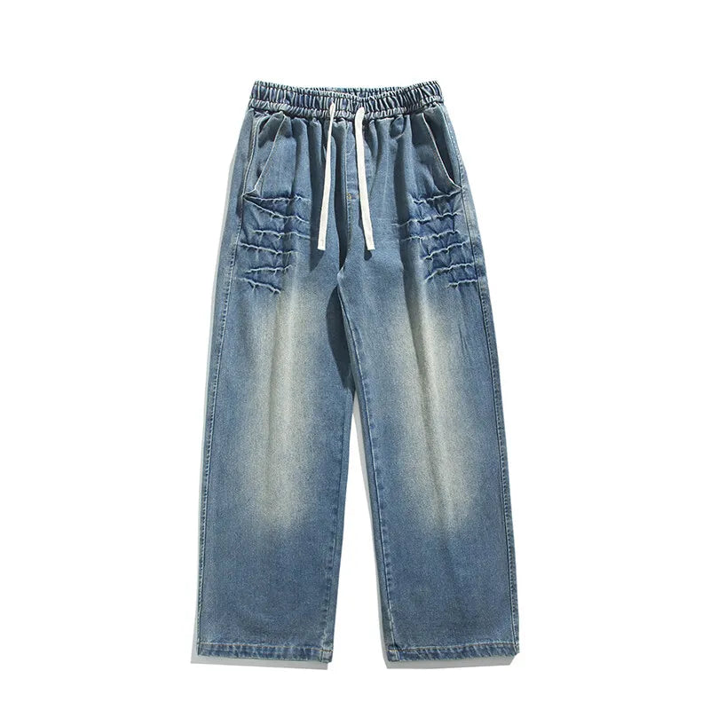 Jeans casual con gamba larga fascia elastica e lacci da uomo - Jeans uomo ATREND