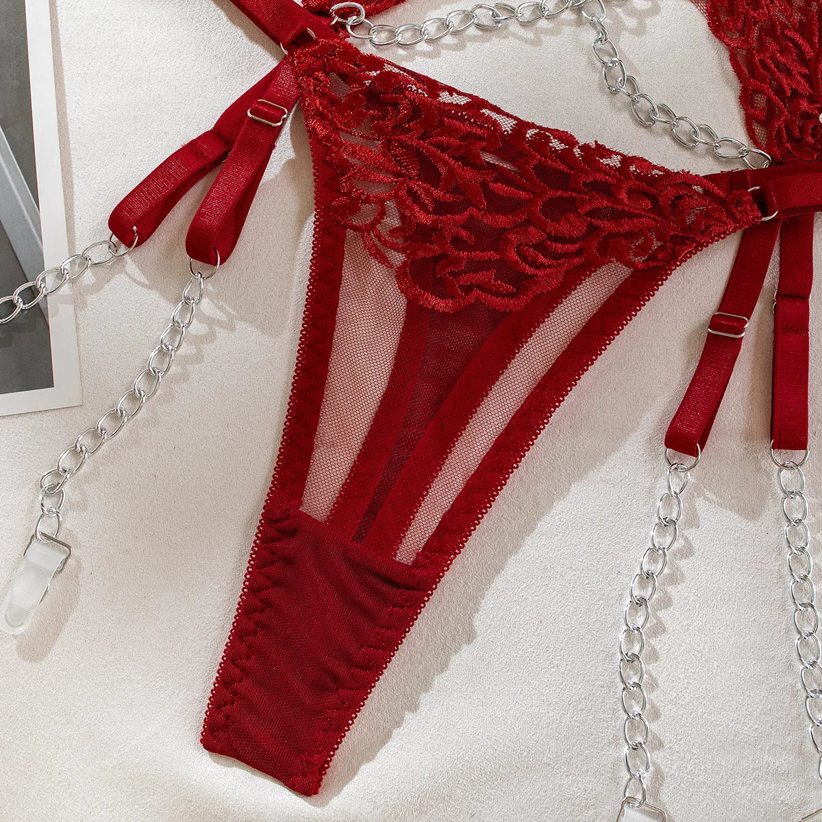 Women's Lingerie Bra Thong Garter Belt With Chain