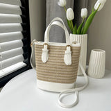 Borsa a mano casual con bordo a contrasto in pelle PU e cinturino regolabile da donna - Borsa a mano ATREND