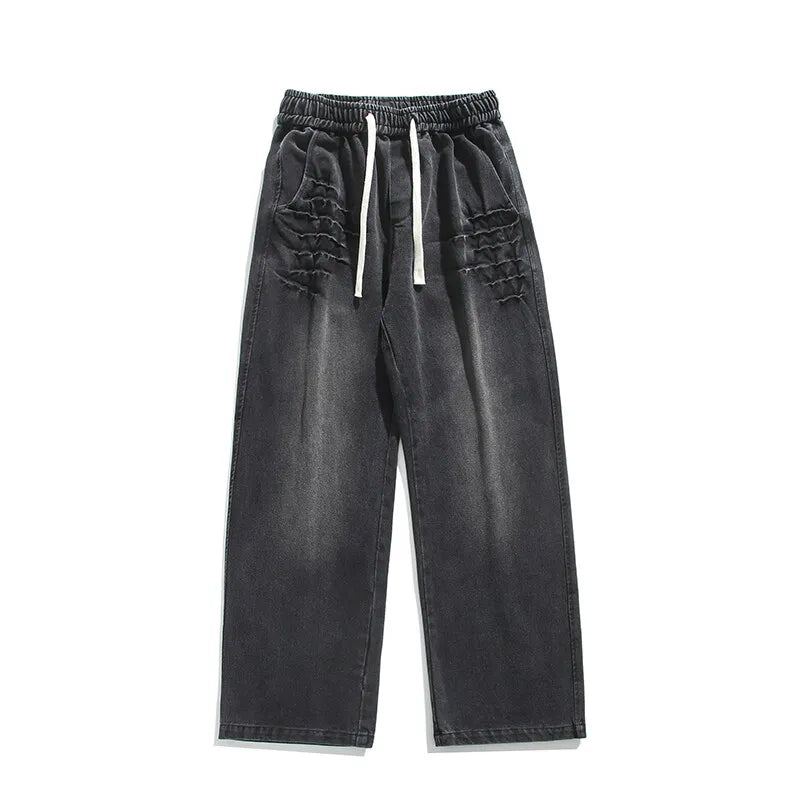 Jeans casual con gamba larga fascia elastica e lacci da uomo - Jeans uomo ATREND