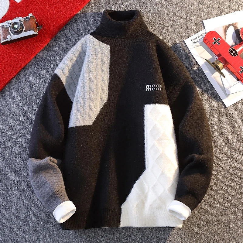 Pullover casual con figure geometriche bicolor da uomo - Pullover uomo ATREND