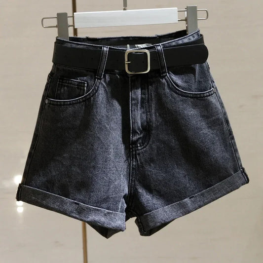 Pantaloncini di jeans casual a vita alta e gamba da donna - Pantaloncini di jeans donna ATREND