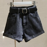 Pantaloncini di jeans casual a vita alta e gamba da donna - Pantaloncini di jeans donna ATREND
