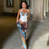 Set coordinato top corto stringato e gonna lunga con stampa grafica da donna