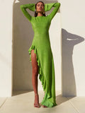 Women's Long Sleeve Irregular Side Slit Maxi Dress