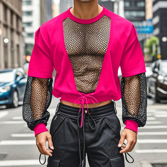 T-shirt patchwork con trasparenze in rete da uomo - T-shirt uomo ATREND