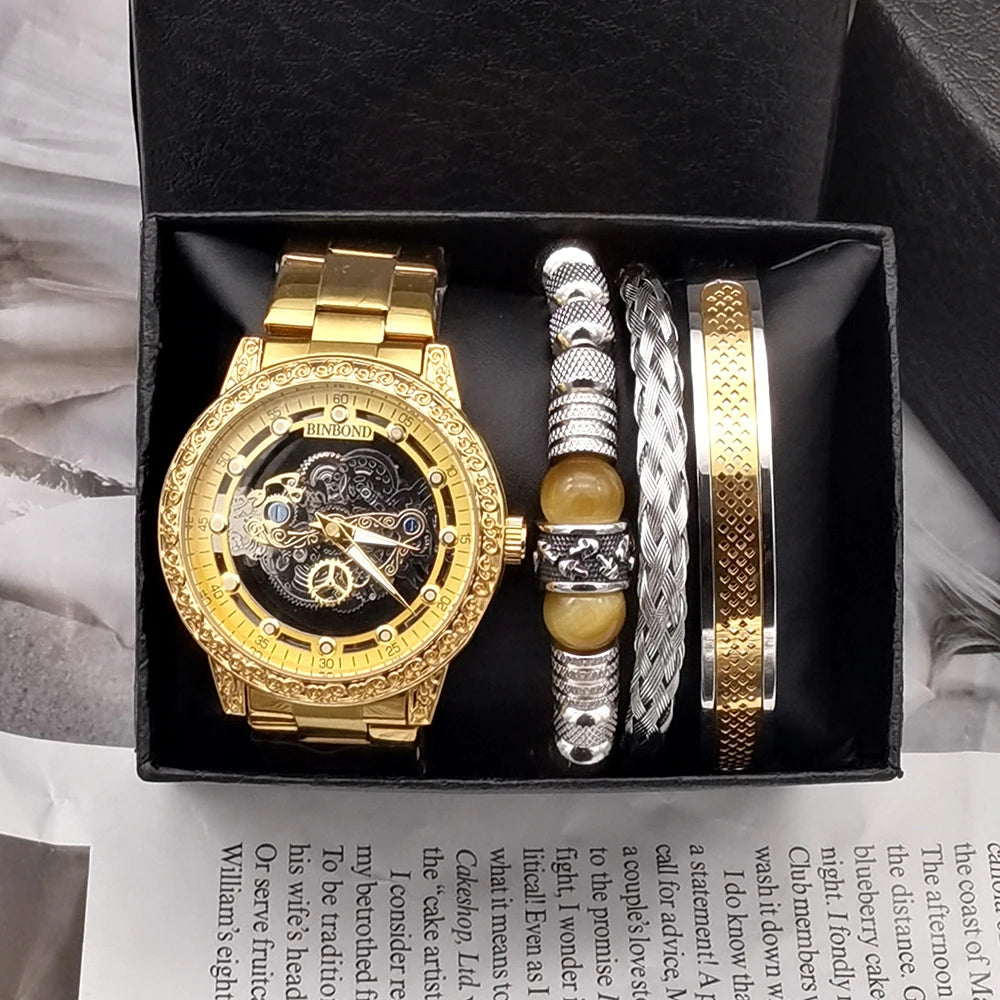 Set idea regalo con orologio e 3 braccialetti da uomo