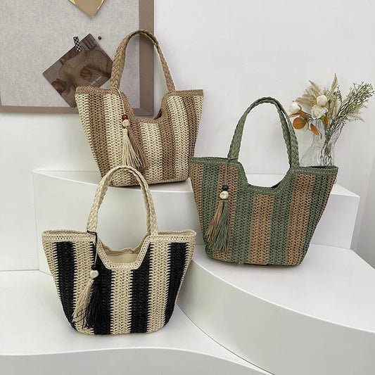 Borsa a mano a righe in cotone da donna - Borse a mano ATREND