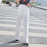 Pantaloni casual a gamba larga con fascia elastica in seta da donna - Pantaloni donna ATREND