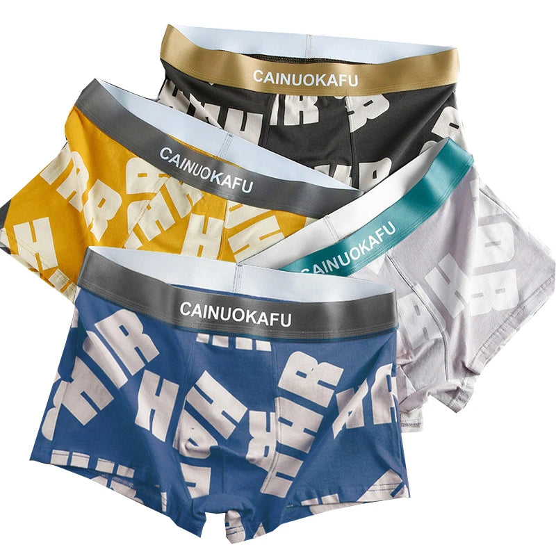 Boxer casual 4 pezzi con fascia elastica e stampa a lettere da uomo