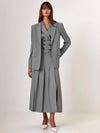 Set coordinato casual gilet doppiopetto e gonna lunga plissettata da donna
