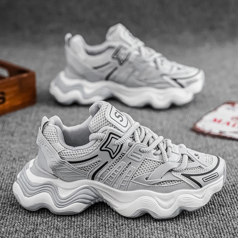 Sneakers casual in pelle mesh traspirante da uomo