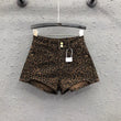 Pantaloncini di jeans a vita alta con stampa leopardata a gamba larga da donna - Pantaloncini di jeans donna ATREND