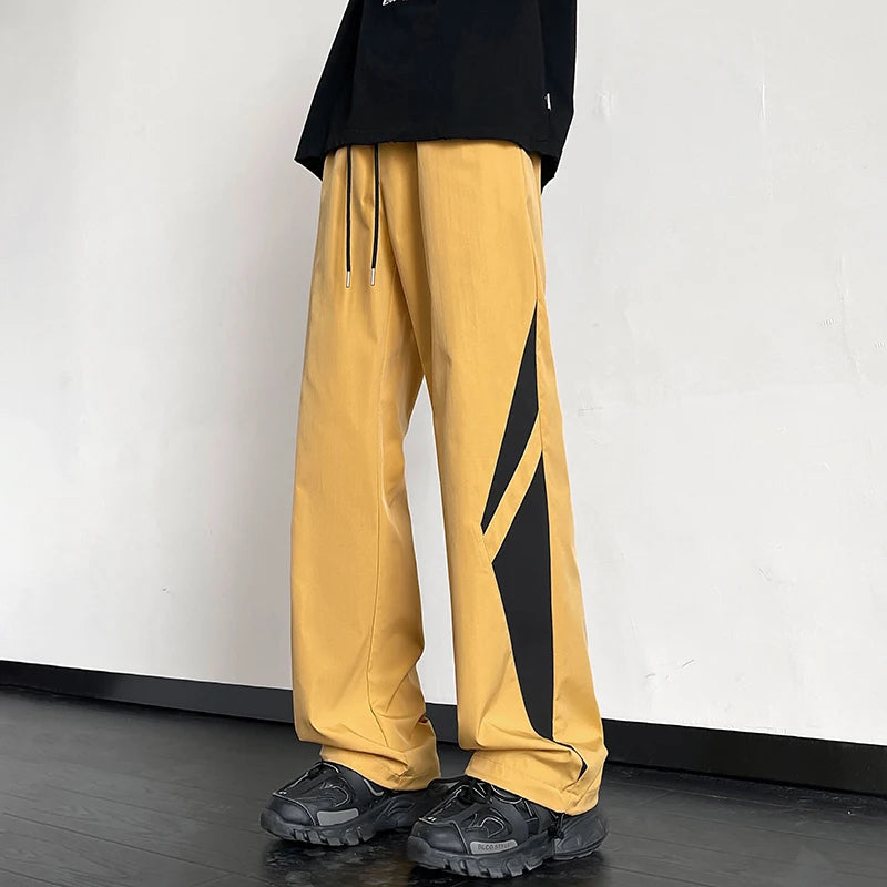 Pantaloni casual a gamba larga con bordo a contrasto e lacci da uomo - Pantaloni uomo ATREND