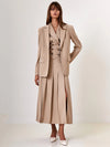 Set coordinato casual gilet doppiopetto e gonna lunga plissettata da donna