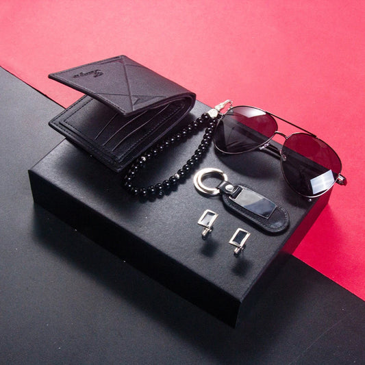 Set idea regalo con portafoglio collana porta chiavi occhiali da sole e un paio di gemelli da uomo - Idea regalo uomo ATREND