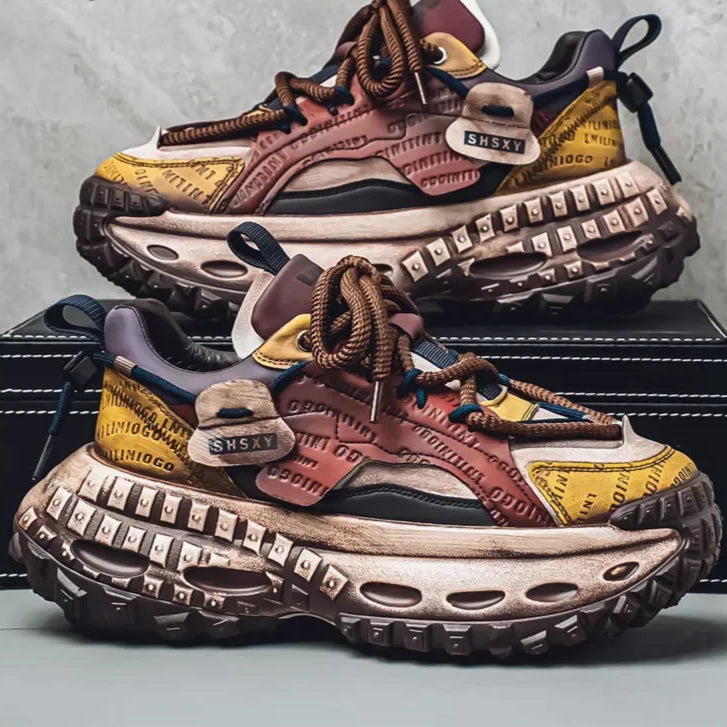 Sneakers chunky in pelle microfibra da uomo
