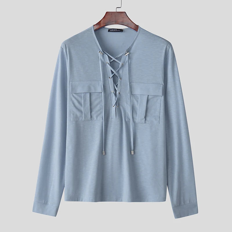 Camicia casual con lacci da uomo - Camicia uomo ATREND
