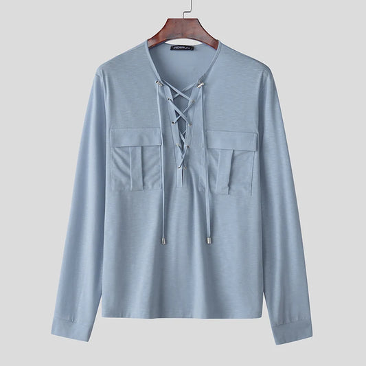 Camicia casual con lacci da uomo - Camicia uomo ATREND