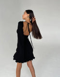 Mini abito casual scavato con maniche a pipistrello plissettate da donna - Abbigliamento Abiti ATREND