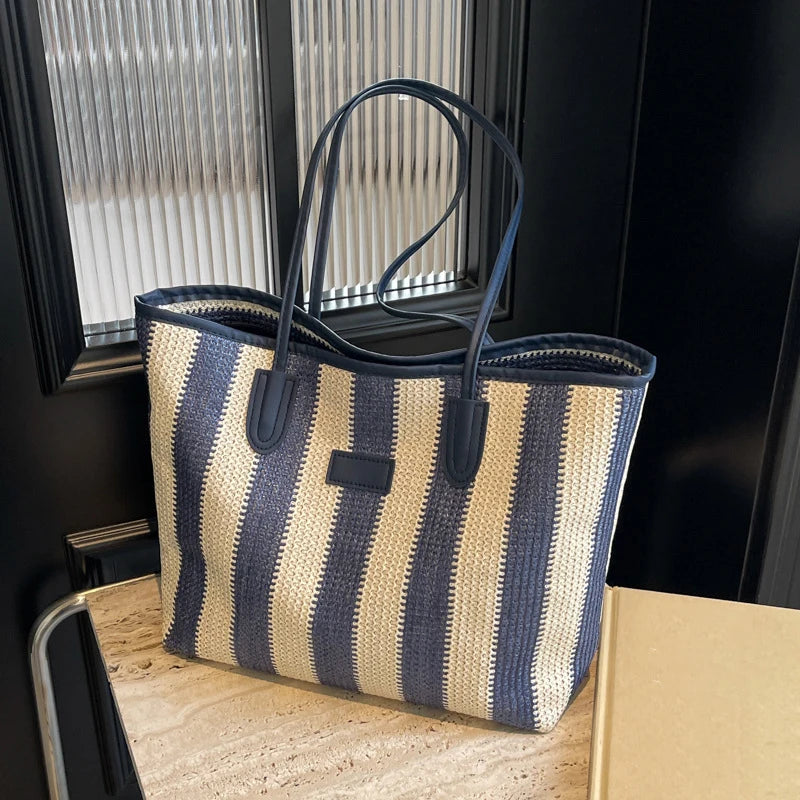 Borsa a spalla a righe in cotone da donna - Borsa a spalla ATREND