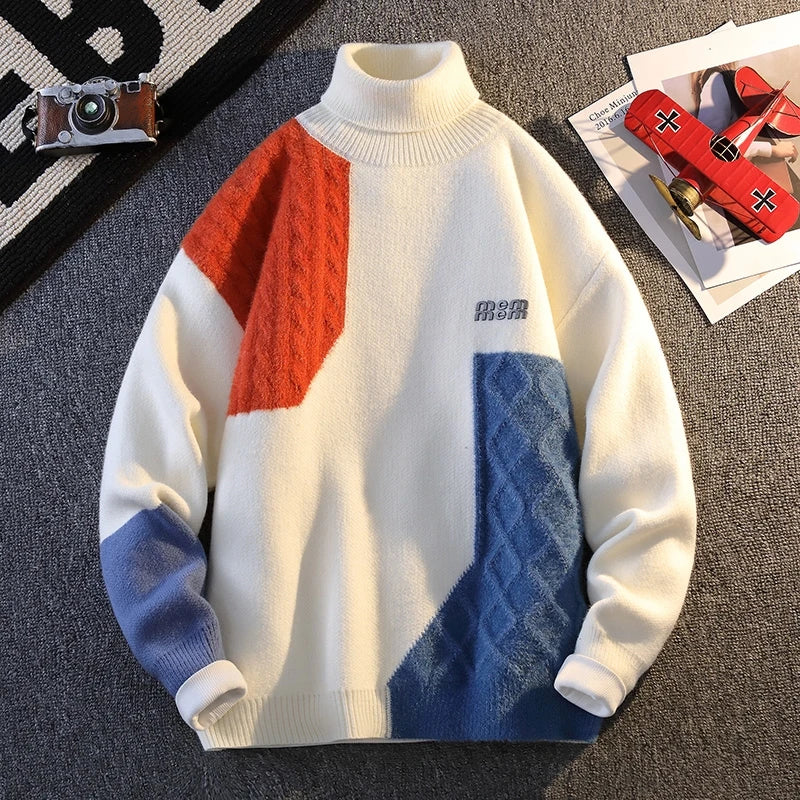 Pullover casual con figure geometriche bicolor da uomo - Pullover uomo ATREND