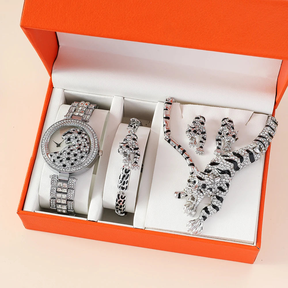 Set idea regalo con orologio bracciale collana e orecchini con leopardo da donna - Idea regalo donna ATREND