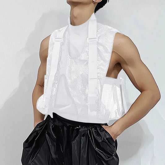 Canottiera patchwork con trasparenze e fibbie da uomo - Canottiera uomo ATREND