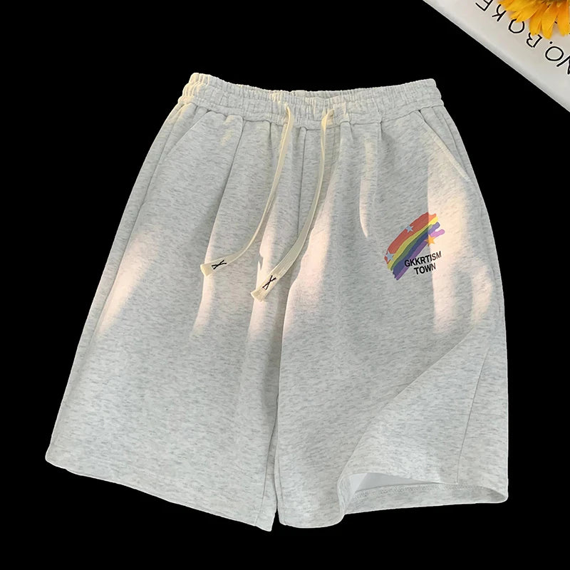 Pantalones cortos casuales con estampado gráfico y cintura elástica para hombre