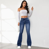 Women's Jeans Slim Fit Flared Pants Washable Denim Pockets High Waist Solid Ankle Length Boot Cut Streetwear Casual Zipper Fly
