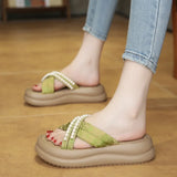 Ciabatte con fascia intrecciata con perle da donna - Ciabatte donna ATREND