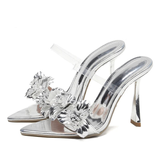 Sandali con doppia fascia trasparente e fiori da donna - Sandali donna ATREND