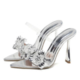 Sandali con doppia fascia trasparente e fiori da donna - Sandali donna ATREND