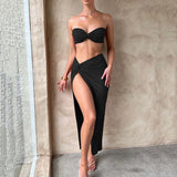 Set coordinato top a fascia con gonna lunga e spacco laterale profondo da donna - Set coordinato donna ATREND